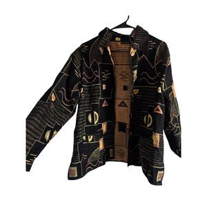 Vintage 90s Abstract Geometric Tapestry Woven Chore Jacket Button Front XL